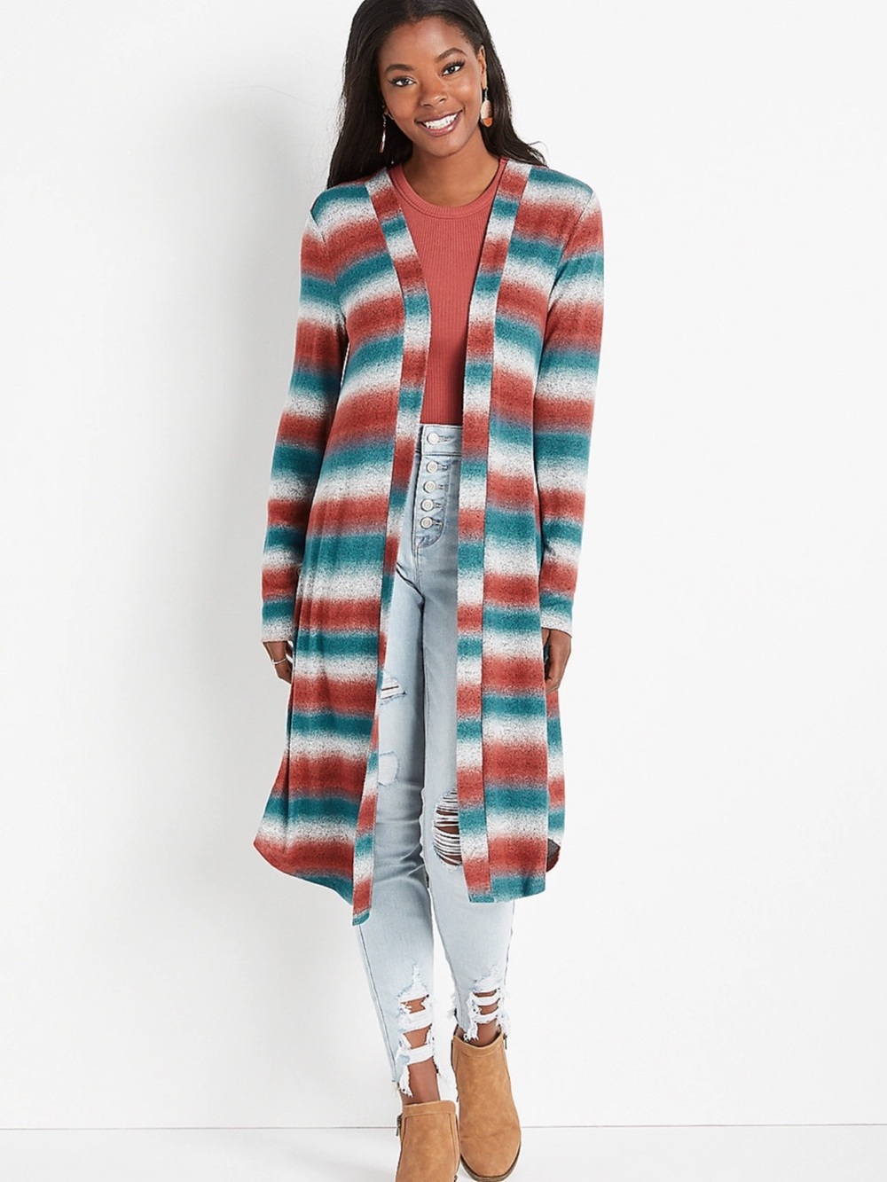 Maurice’s ombre fall striped duster cardigan size  small